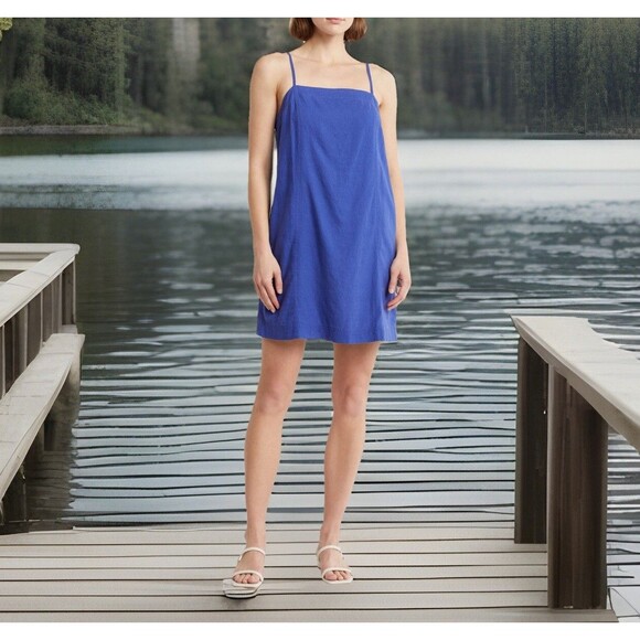 Madewell Max Linen Mini Dress Blue Size 0 Summer Vacation Resort Vibes - Picture 1 of 9